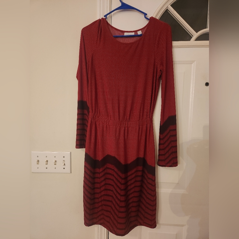 New York & Company Red and Black Long Sleeve Dress